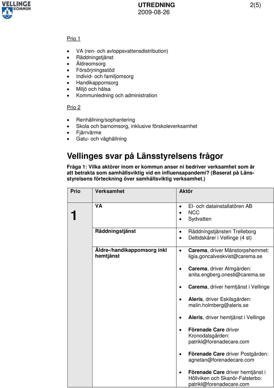 bedriver verksamhet som är att betrakta som samhällsviktig vid en influensapandemi? (Baserat på Länsstyrelsens förteckning över samhällsviktig verksamhet.