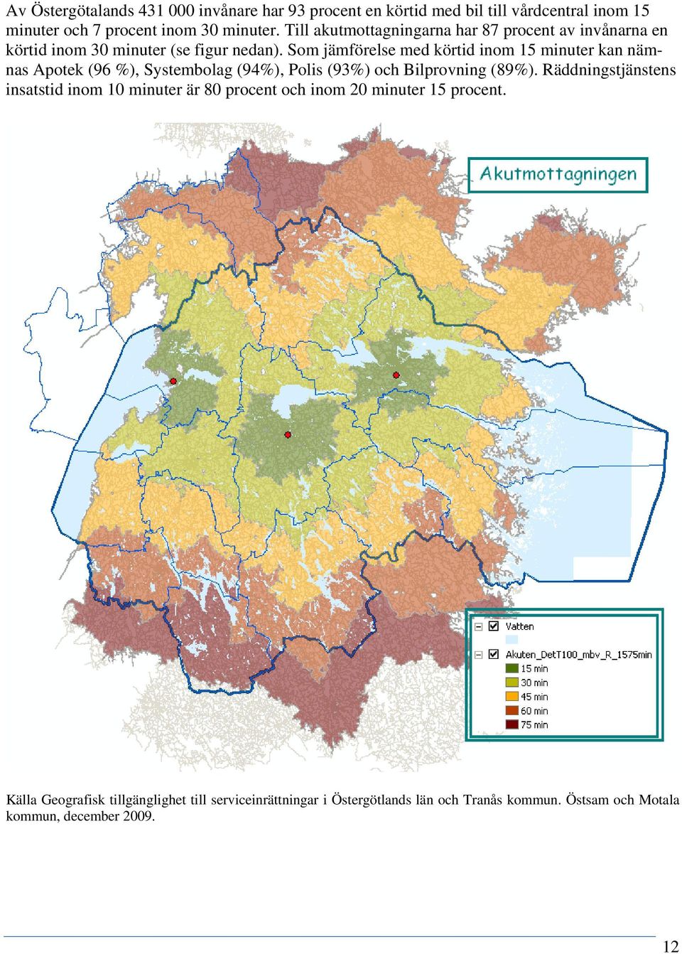 Som jämförelse med körtid inom 15 minuter kan nämnas Apotek (96 %), Systembolag (94%), Polis (93%) och Bilprovning (89%).