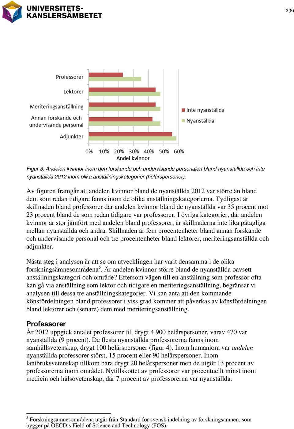 Tydligast är skillnaden bland professorer där andelen kvinnor bland de nyanställda var 35 procent mot 23 procent bland de som redan tidigare var professorer.