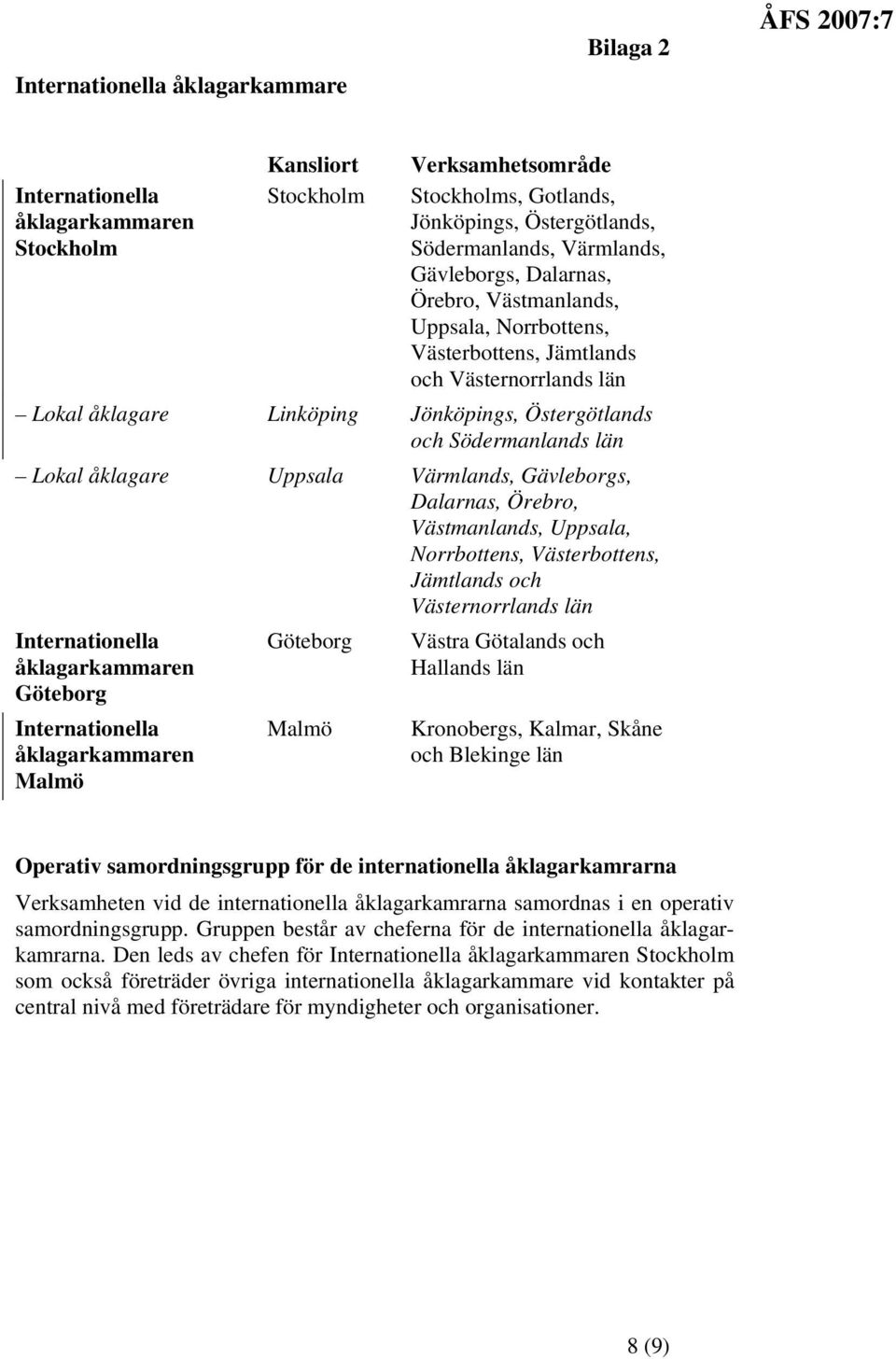 Västmanlands, Uppsala, Norrbottens, Västerbottens, Jämtlands och Västernorrlands län Internationella åklagarkammaren Internationella åklagarkammaren Västra Götalands och Hallands län Kronobergs,