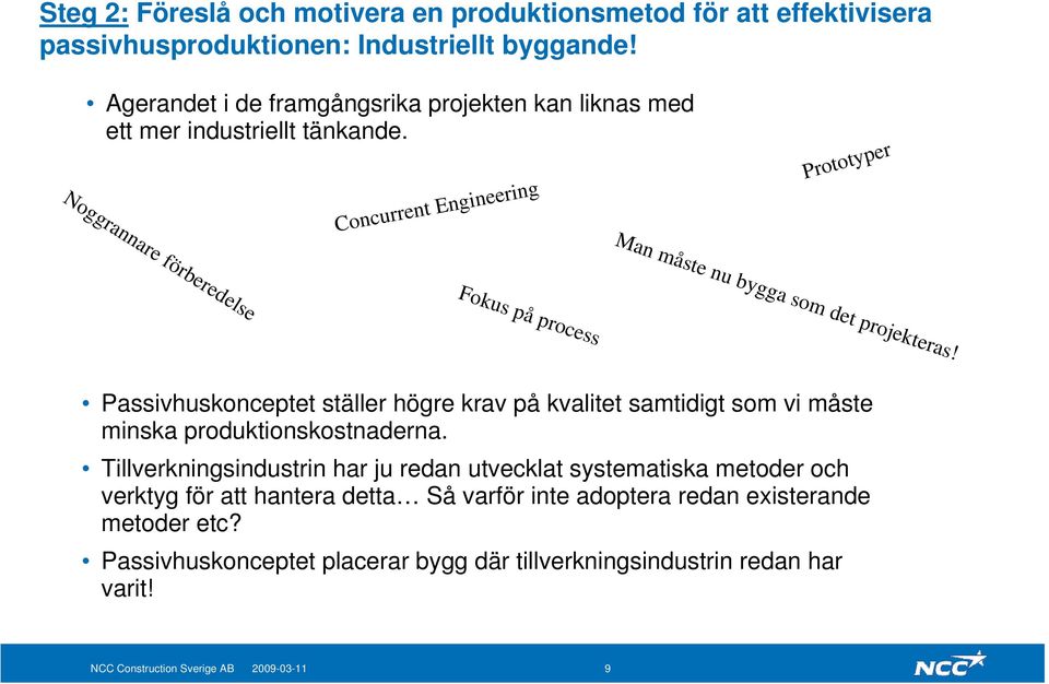 Concurrent Engineering Prototyper Noggrannare förberedelse Man måste nu bygga som det projekteras!