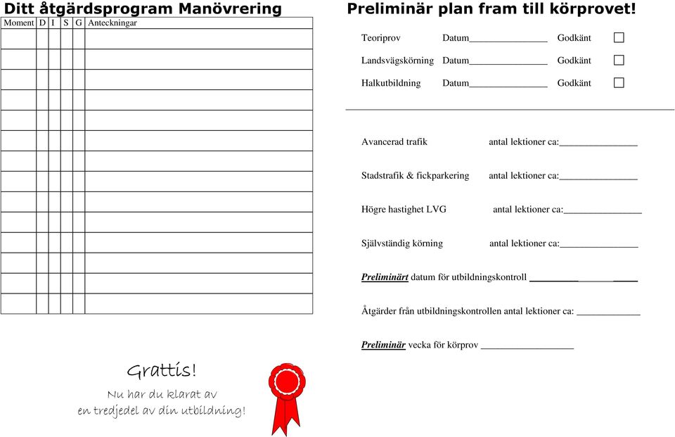 trafik antal lektioner ca: Stadstrafik & fickparkering antal lektioner ca: Högre hastighet LVG