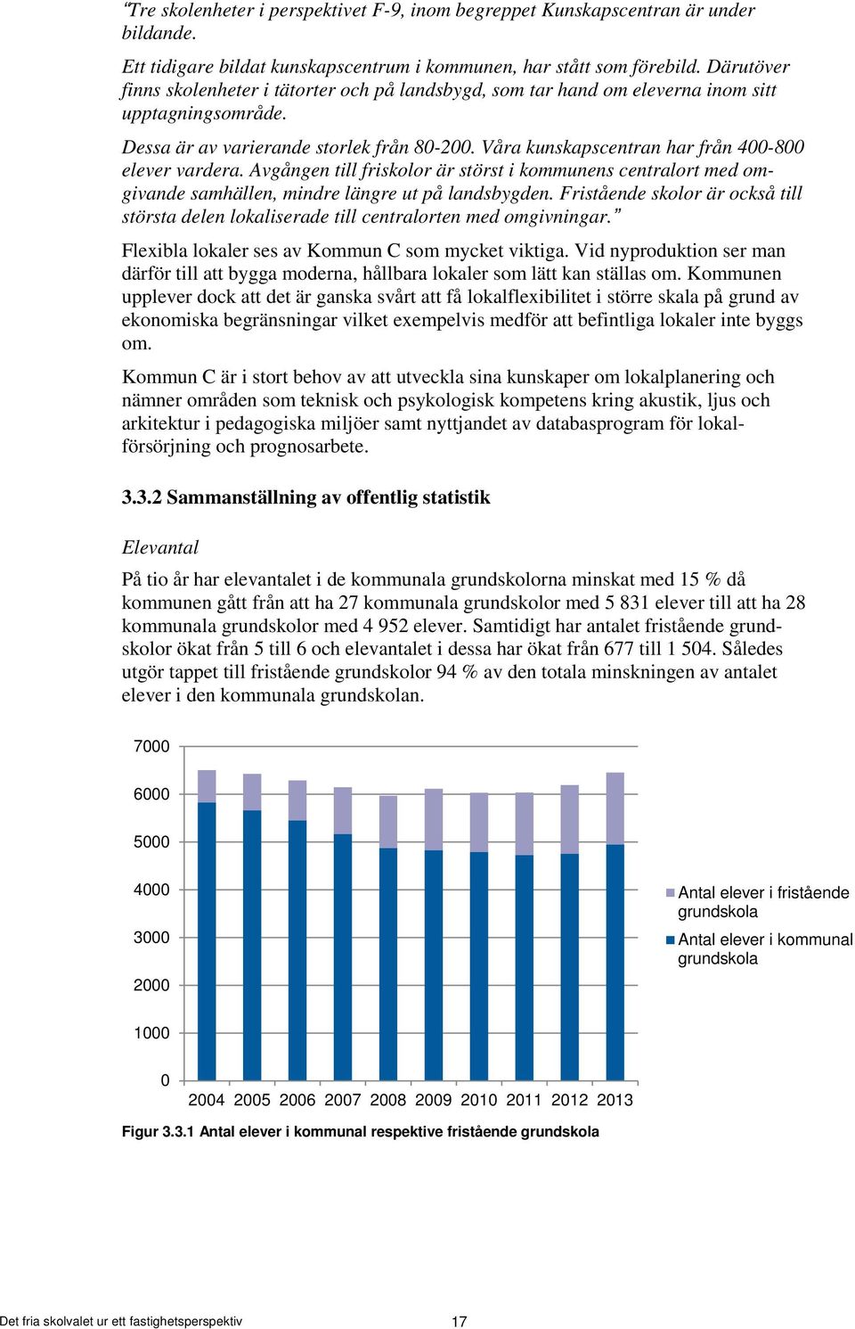 Våra kunskapscentran har från 4-8 elever vardera. Avgången till friskolor är störst i kommunens centralort med omgivande samhällen, mindre längre ut på landsbygden.