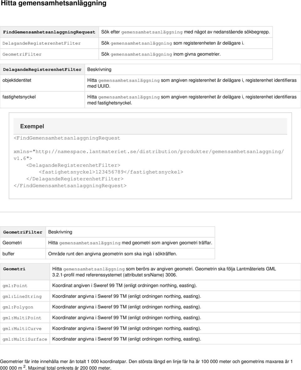 DelagandeRegisterenhetFilter objektidentitet Hitta gemensamhetsanläggning som angiven registerenhet är delägare i, registerenhet identifieras med UUID.