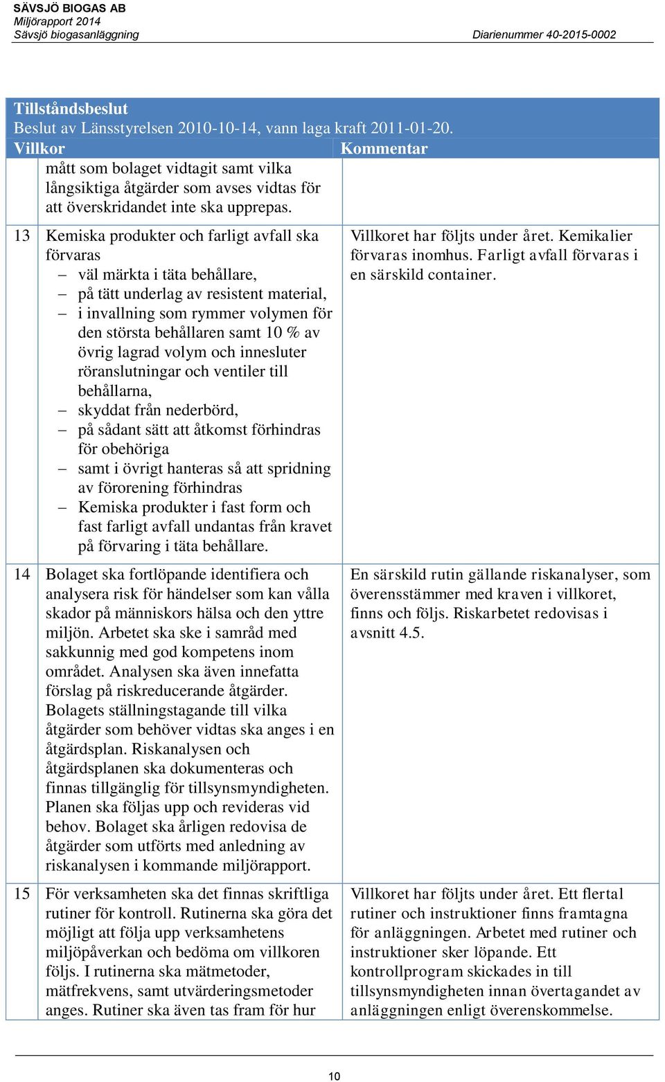 13 Kemiska produkter och farligt avfall ska förvaras väl märkta i täta behållare, på tätt underlag av resistent material, i invallning som rymmer volymen för den största behållaren samt 10 % av övrig