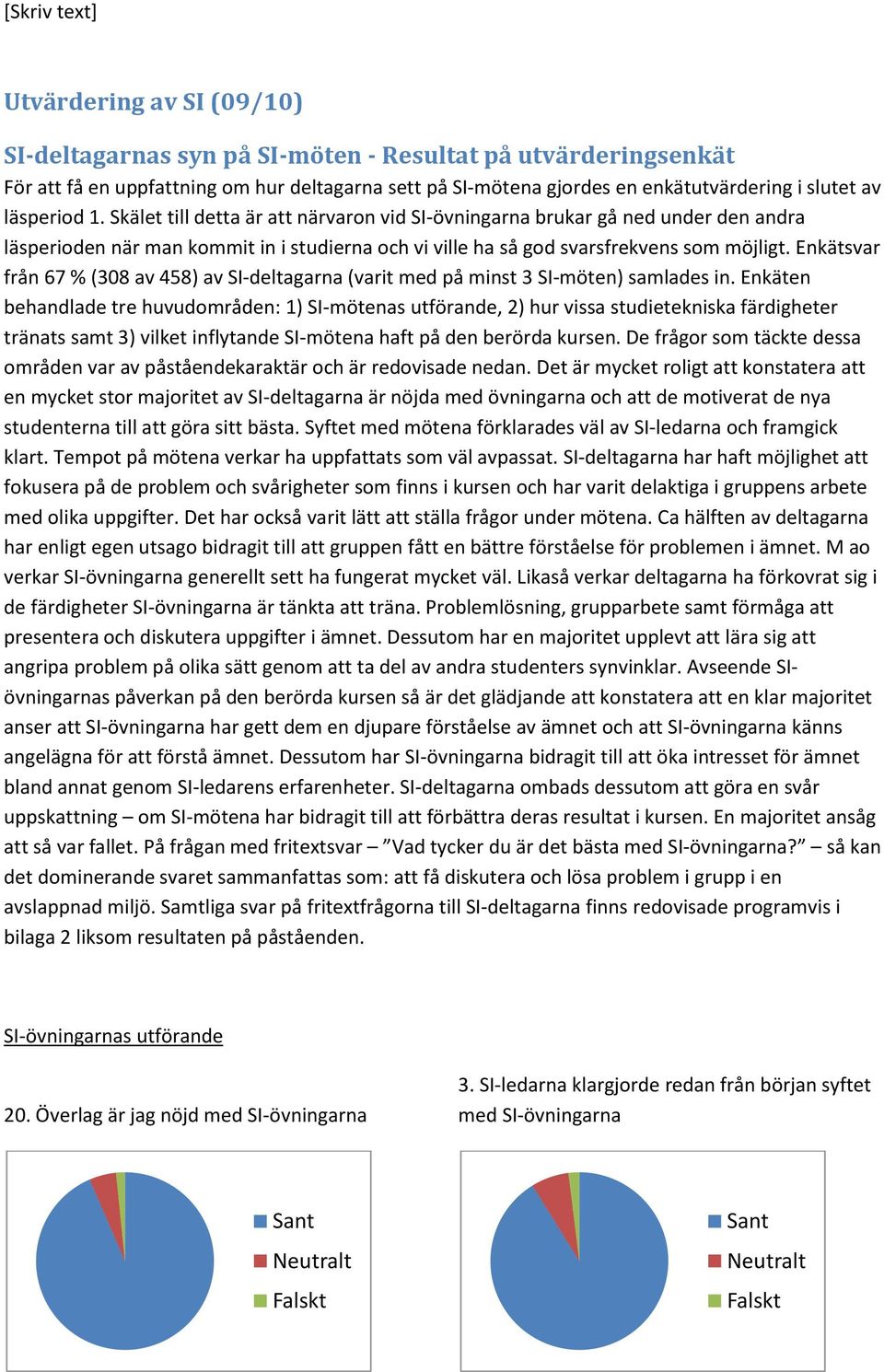 Enkätsvar från 67 % (308 av 458) av SI-deltagarna (varit med på minst 3 SI-möten) samlades in.