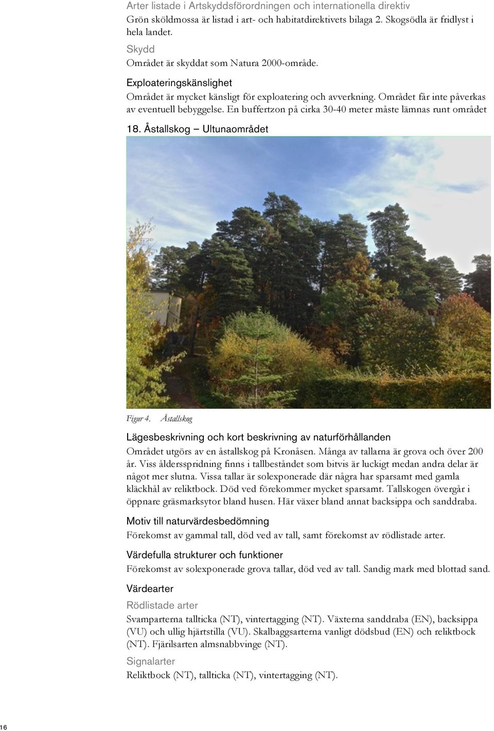 Åstallskog Ultunaområdet Figur 4. Åstallskog Området utgörs av en åstallskog på Kronåsen. Många av tallarna är grova och över 200 år.