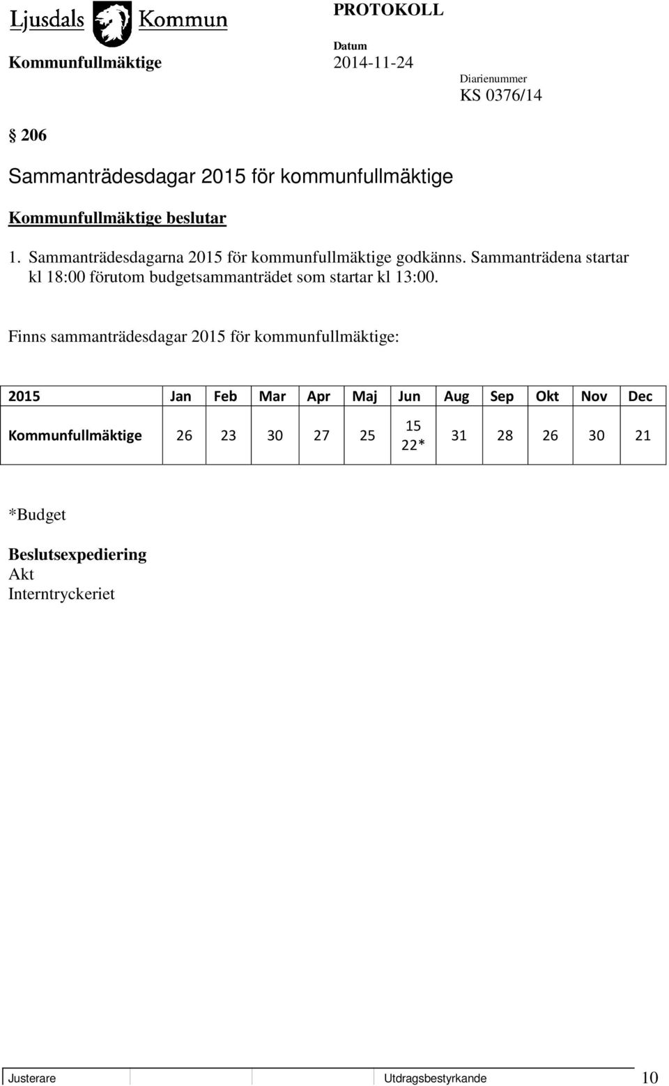 Sammanträdena startar kl 18:00 förutom budgetsammanträdet som startar kl 13:00.