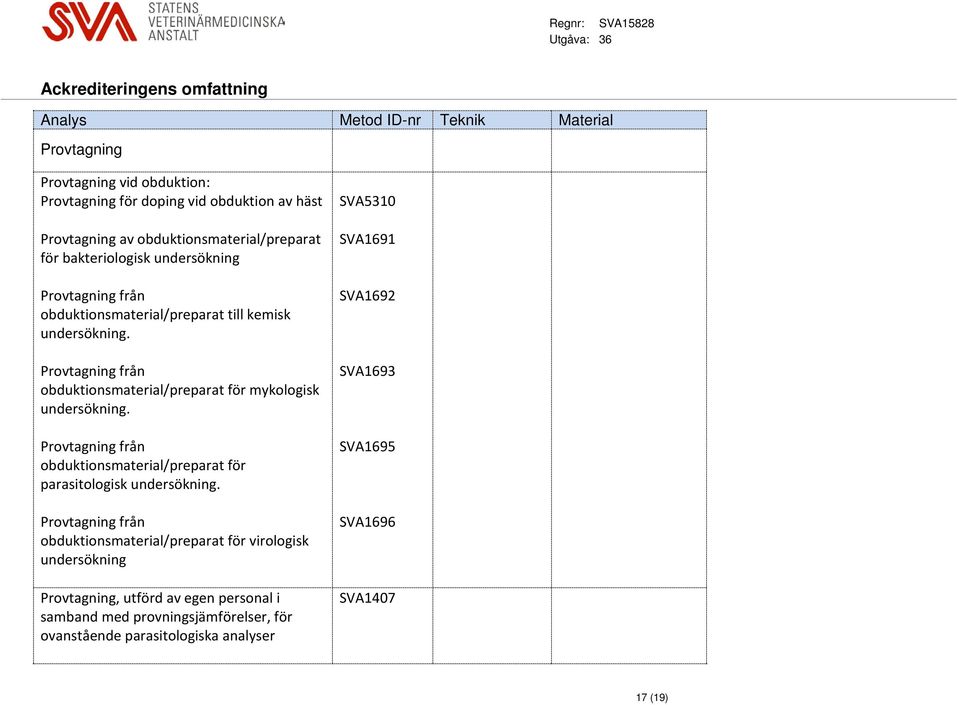 Provtagning från obduktionsmaterial/preparat för parasitologisk undersökning.