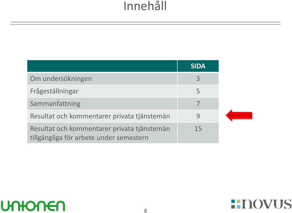 privata tjänstemän 9 Resultatoch kommentarer