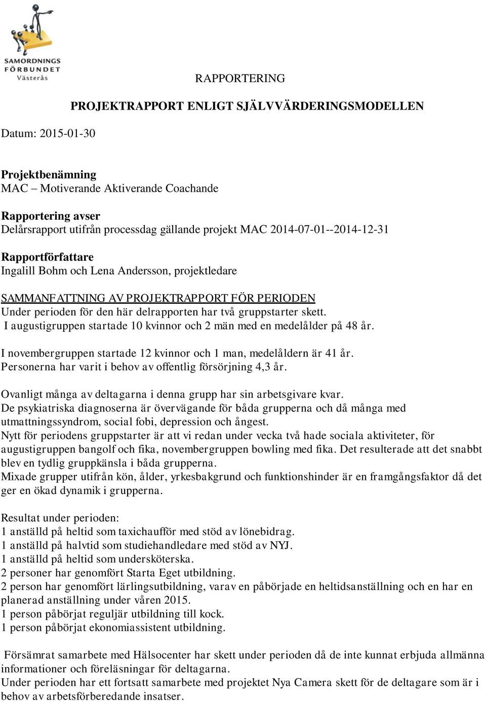 gruppstarter skett. I augustigruppen startade 10 kvinnor och 2 män med en medelålder på 48 år. I novembergruppen startade 12 kvinnor och 1 man, medelåldern är 41 år.