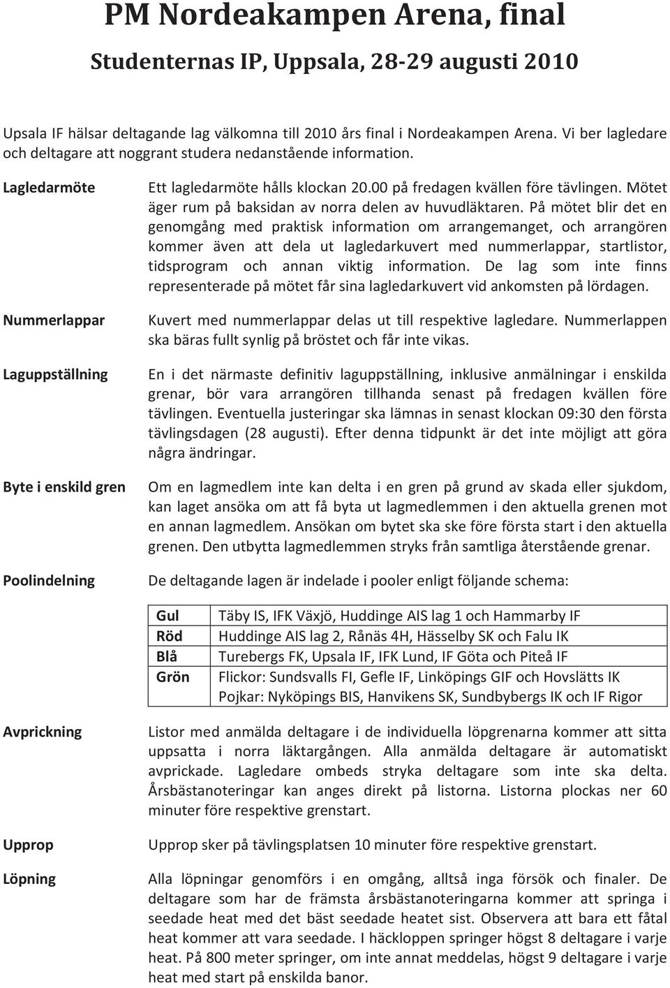 00 på fredagen kvällen före tävlingen. Mötet äger rum på baksidan av norra delen av huvudläktaren.