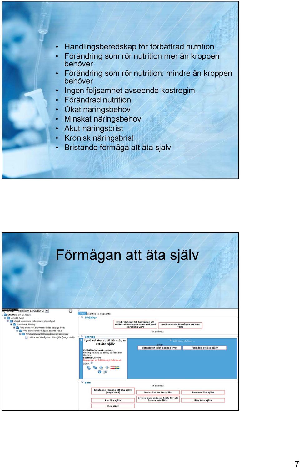 följsamhet avseende kostregim Förändrad nutrition Ökat näringsbehov Minskat