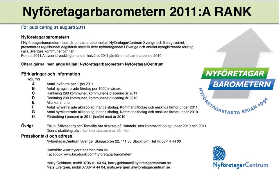 Period: 2011:A avser utvecklingen under halvå ret 2011 jämfört med samma period 2010.