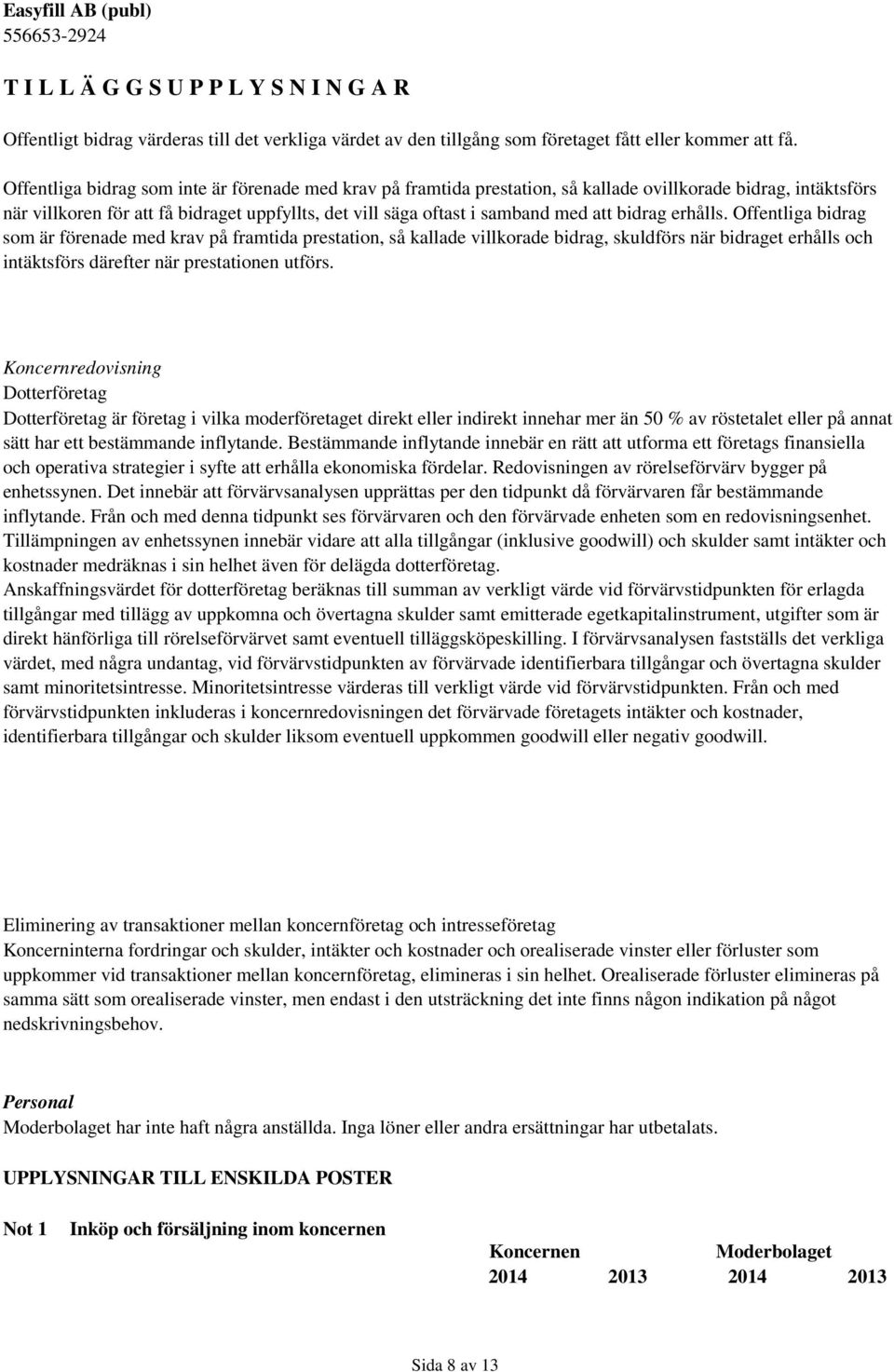 bidrag erhålls. Offentliga bidrag som är förenade med krav på framtida prestation, så kallade villkorade bidrag, skuldförs när bidraget erhålls och intäktsförs därefter när prestationen utförs.