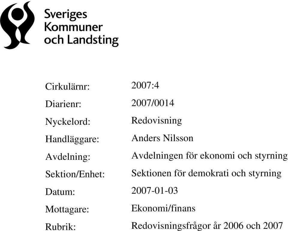 styrning Sektion/Enhet: Sektionen för demokrati och styrning Datum: