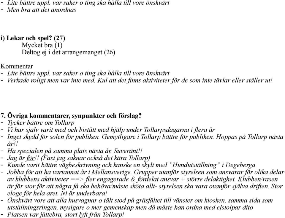 - Tycker bättre om Tollarp - Vi har själv varit med och bistått med hjälp under Tollarpsdagarna i flera år - Inget skydd för solen för publiken. Gemytligare i Tollarp bättre för publiken.