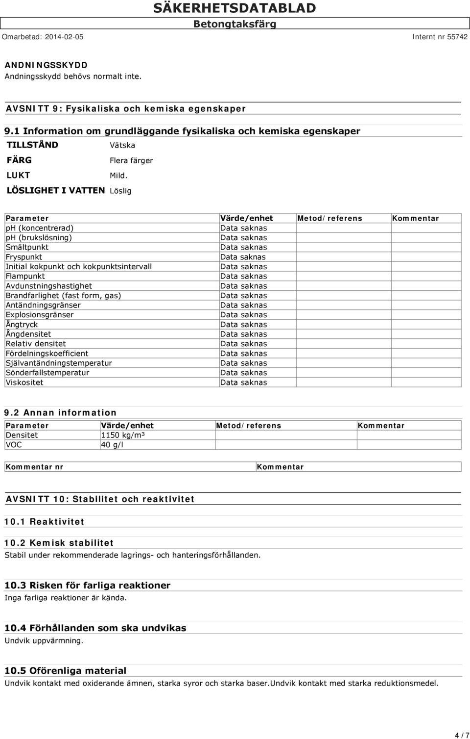 LÖSLIGHET I VATTEN Löslig Parameter Värde/enhet Metod/referens Kommentar ph (koncentrerad) ph (brukslösning) Smältpunkt Fryspunkt Initial kokpunkt och kokpunktsintervall Flampunkt