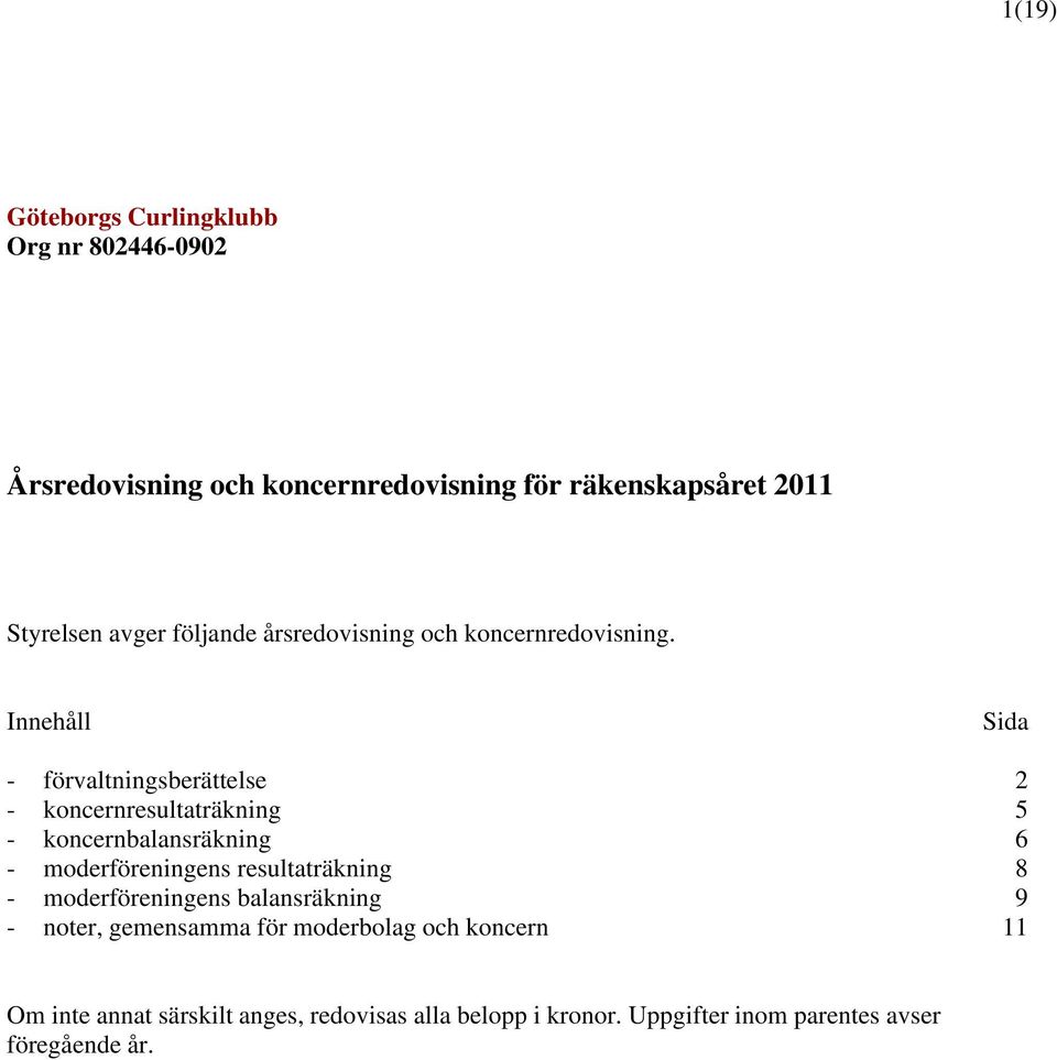 Innehåll Sida - förvaltningsberättelse 2 - koncernresultaträkning 5 - koncernbalansräkning 6 - moderföreningens