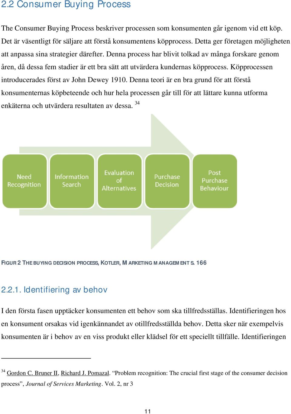 Denna process har blivit tolkad av många forskare genom åren, då dessa fem stadier är ett bra sätt att utvärdera kundernas köpprocess. Köpprocessen introducerades först av John Dewey 1910.