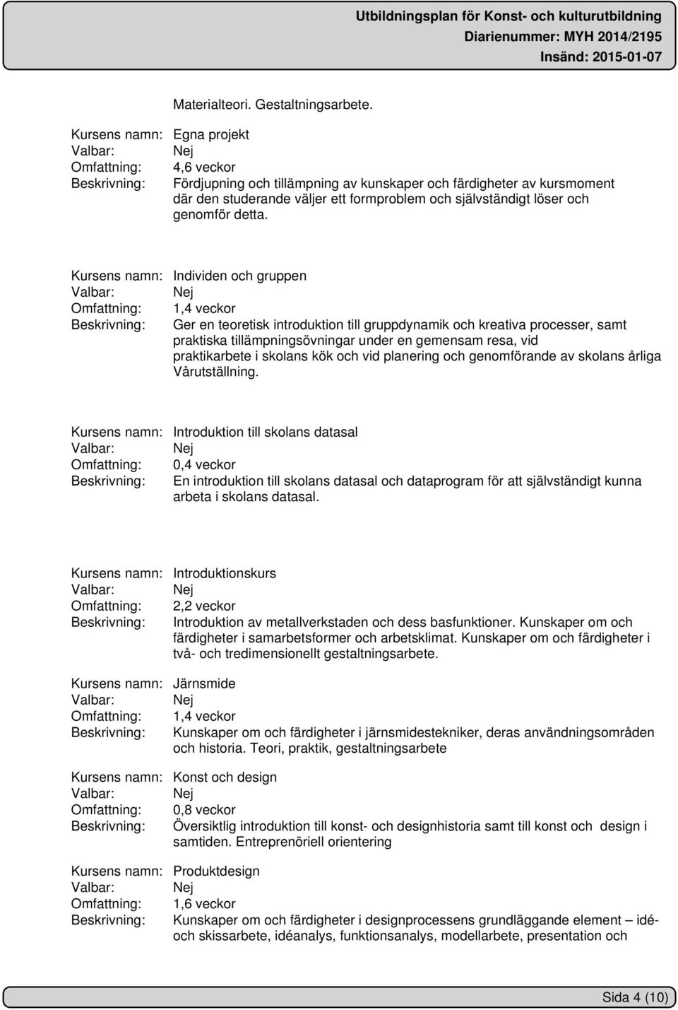 Individen och gruppen 1,4 veckor Ger en teoretisk introduktion till gruppdynamik och kreativa processer, samt praktiska tillämpningsövningar under en gemensam resa, vid praktikarbete i skolans kök