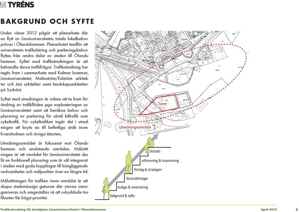 Trafikutredning har tagits fram i sammarbete med Kalmar kommun, Linnéuniversitetet, Malmström/Edström arkitekter och Jais arkitekter samt landskapsarkitekter på Sydväst.
