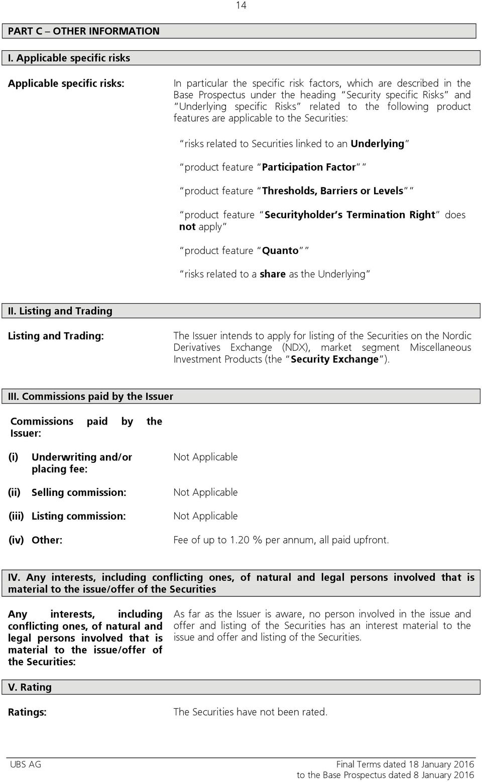 specific Risks related to the following product features are applicable to the Securities: risks related to Securities linked to an Underlying product feature Participation Factor product feature