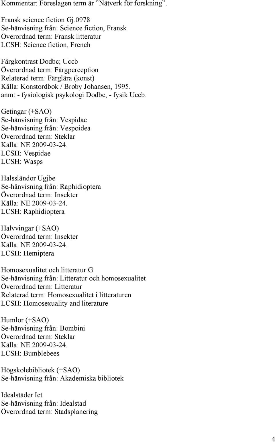 (konst) Källa: Konstordbok / Broby Johansen, 1995. anm: - fysiologisk psykologi Dodbc, - fysik Uccb.