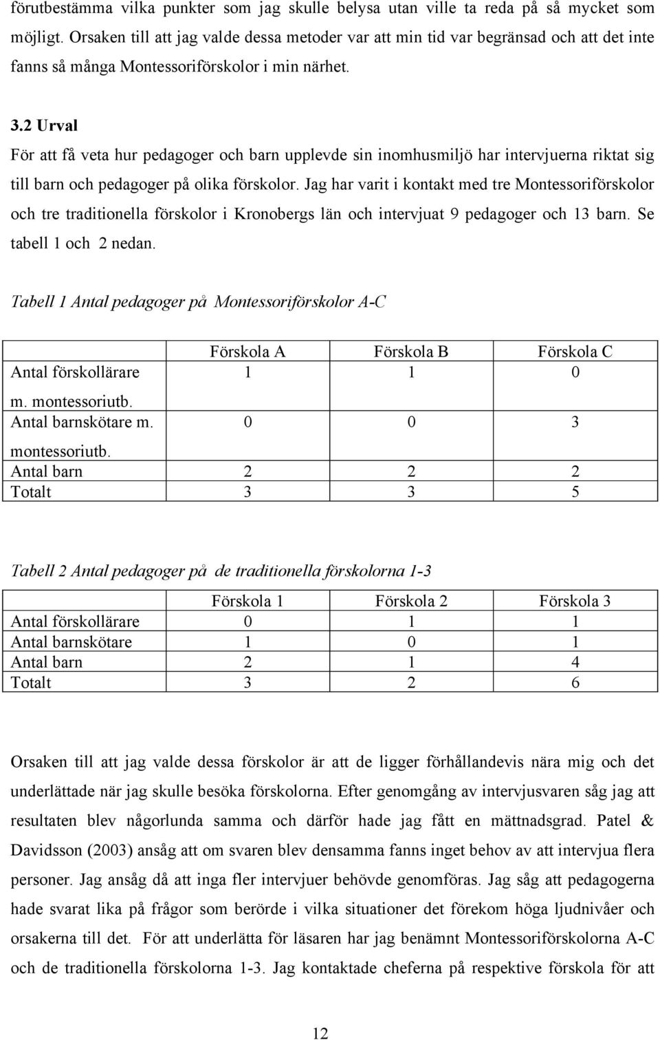 2 Urval För att få veta hur pedagoger och barn upplevde sin inomhusmiljö har intervjuerna riktat sig till barn och pedagoger på olika förskolor.