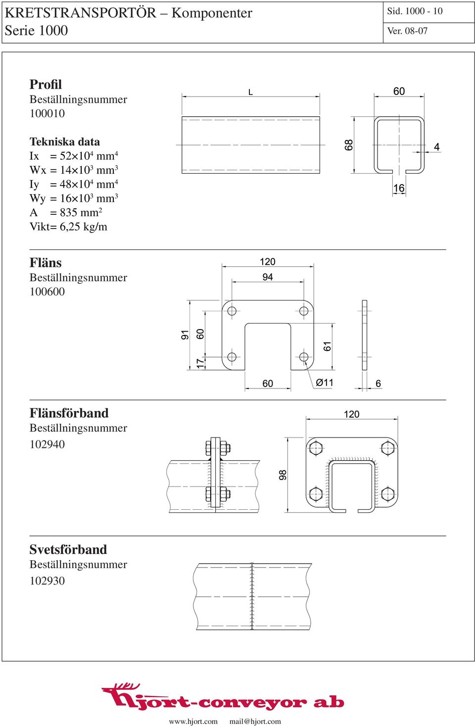 mm 3 Iy = 48 10 4 mm 4 Wy = 16 10 3 mm 3 A = 835 mm