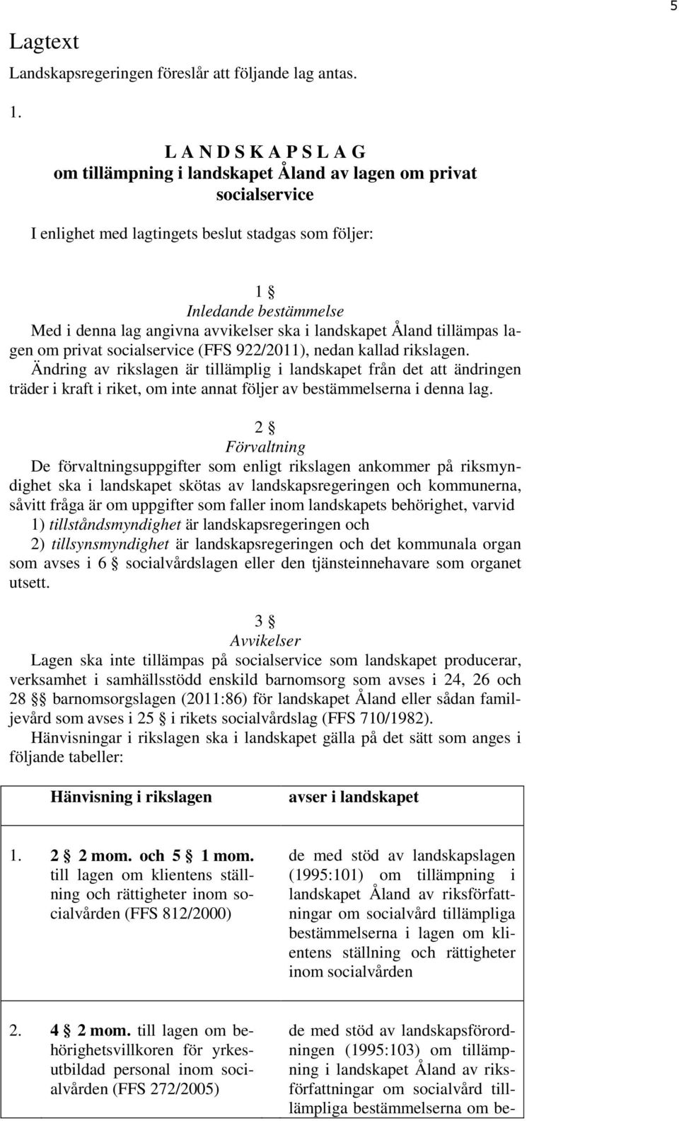 avvikelser ska i landskapet Åland tillämpas lagen om privat socialservice (FFS 922/2011), nedan kallad rikslagen.