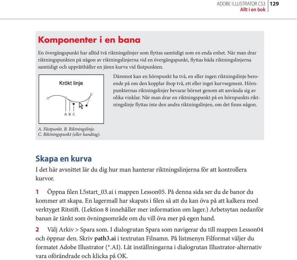 Däremot kan en hörnpunkt ha två, en eller ingen riktningslinje beroende på om den kopplar ihop två, ett eller inget kurvsegment.