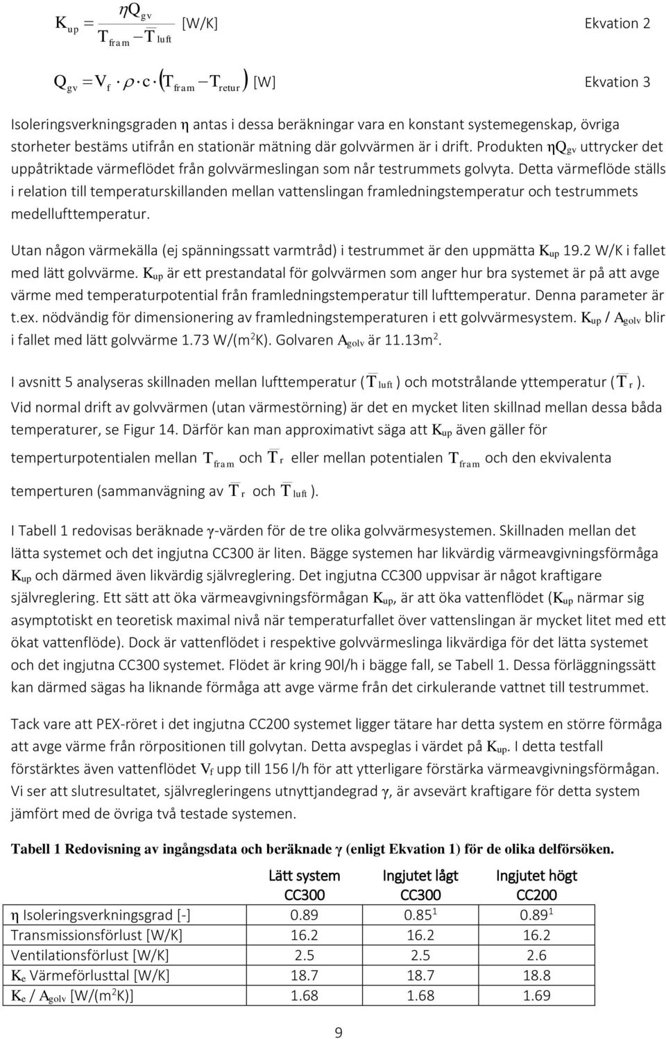 Detta värmeflöde ställs i relation till temperaturskillanden mellan vattenslingan framledningstemperatur och testrummets medellufttemperatur.