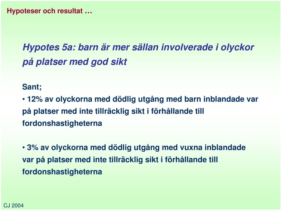 tillräcklig sikt i förhållande till fordonshastigheterna 3% av olyckorna med dödlig utgång med