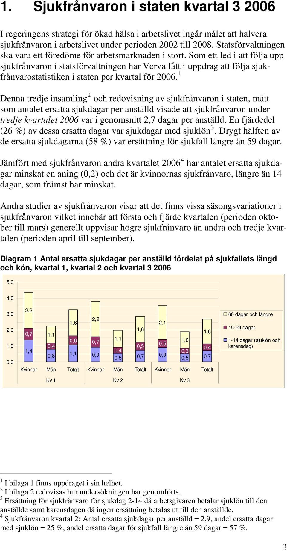 Som ett led i att följa upp sjukfrånvaron i statsförvaltningen har Verva fått i uppdrag att följa sjukfrånvarostatistiken i staten per kvartal för 2006.