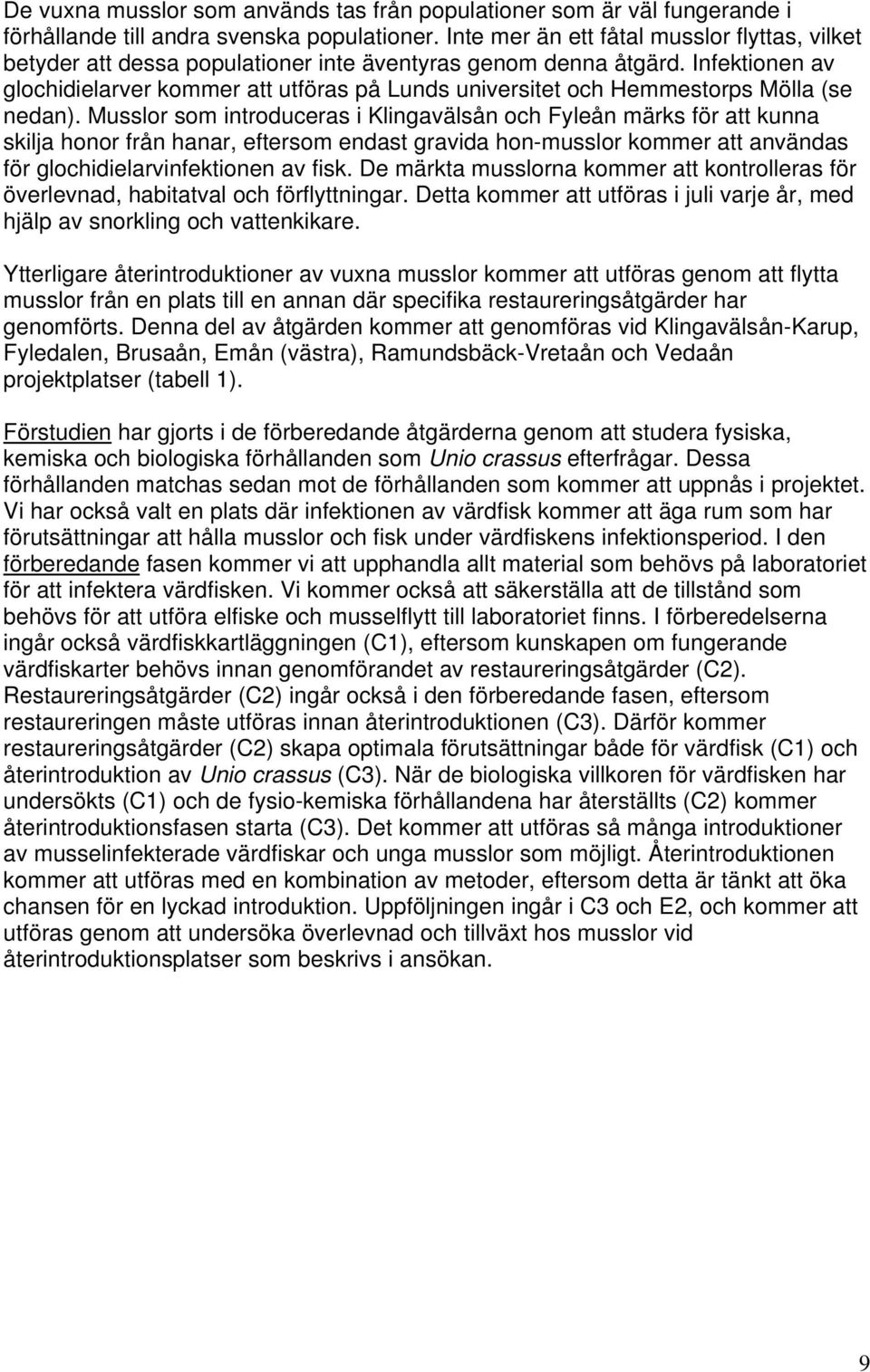 Infektionen av glochidielarver kommer att utföras på Lunds universitet och Hemmestorps Mölla (se nedan).