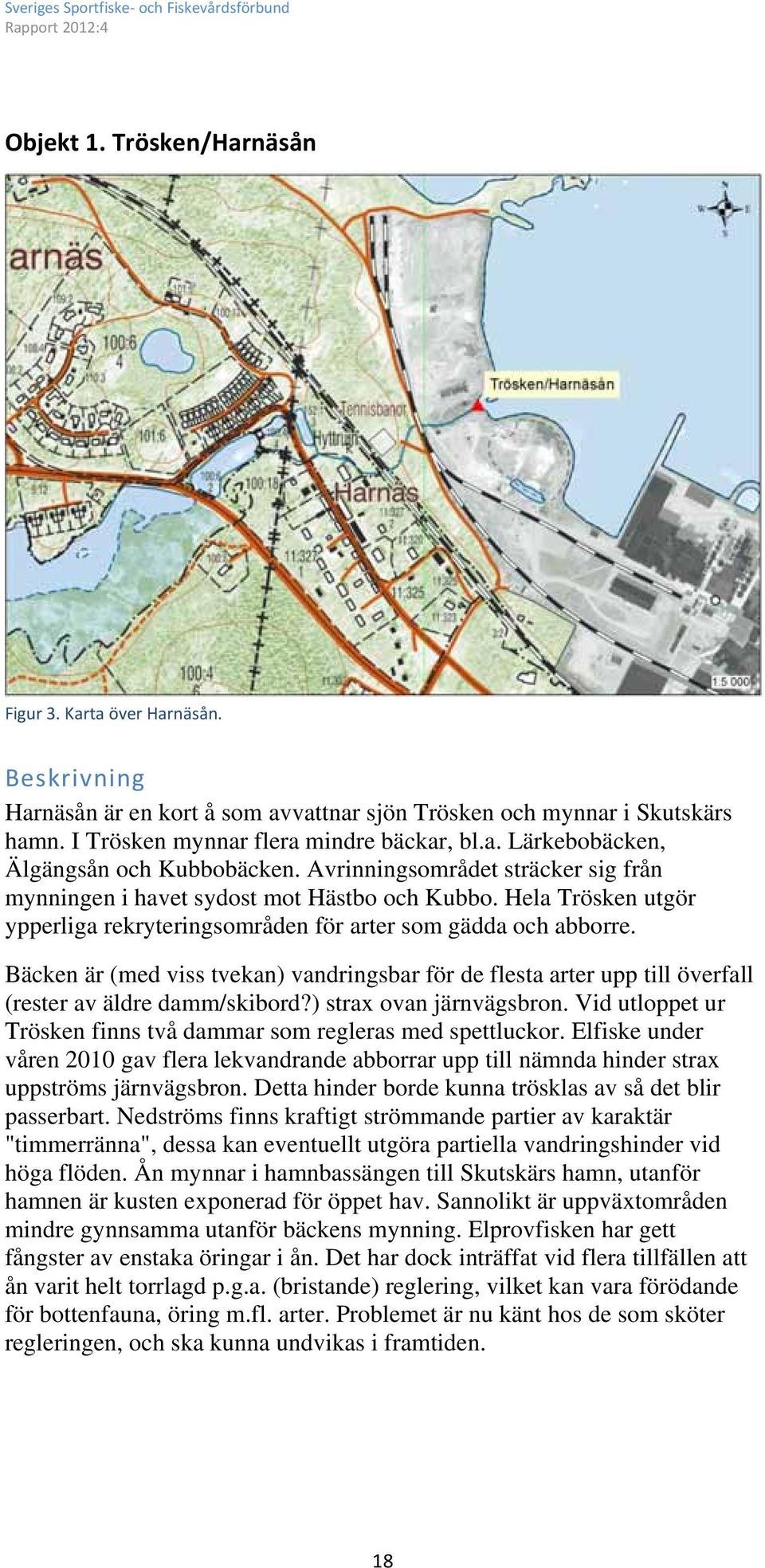 Bäcken är (med viss tvekan) vandringsbar för de flesta arter upp till överfall (rester av äldre damm/skibord?) strax ovan järnvägsbron.