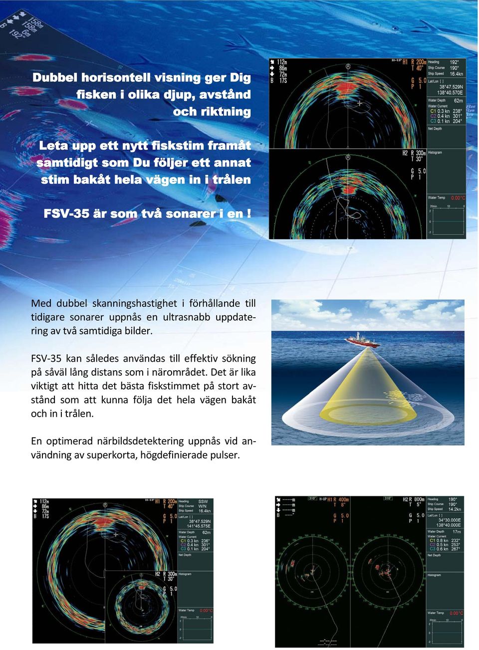 Med dubbel skanningshastighet i förhållande till tidigare sonarer uppnås en ultrasnabb uppdatering av två samtidiga bilder.