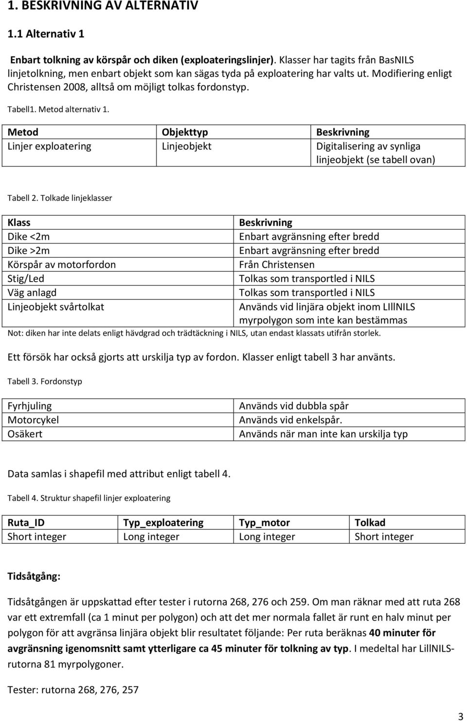 Metod alternativ 1. Metod Objekttyp Beskrivning Linjer exploatering Linjeobjekt Digitalisering av synliga linjeobjekt (se tabell ovan) Tabell 2.