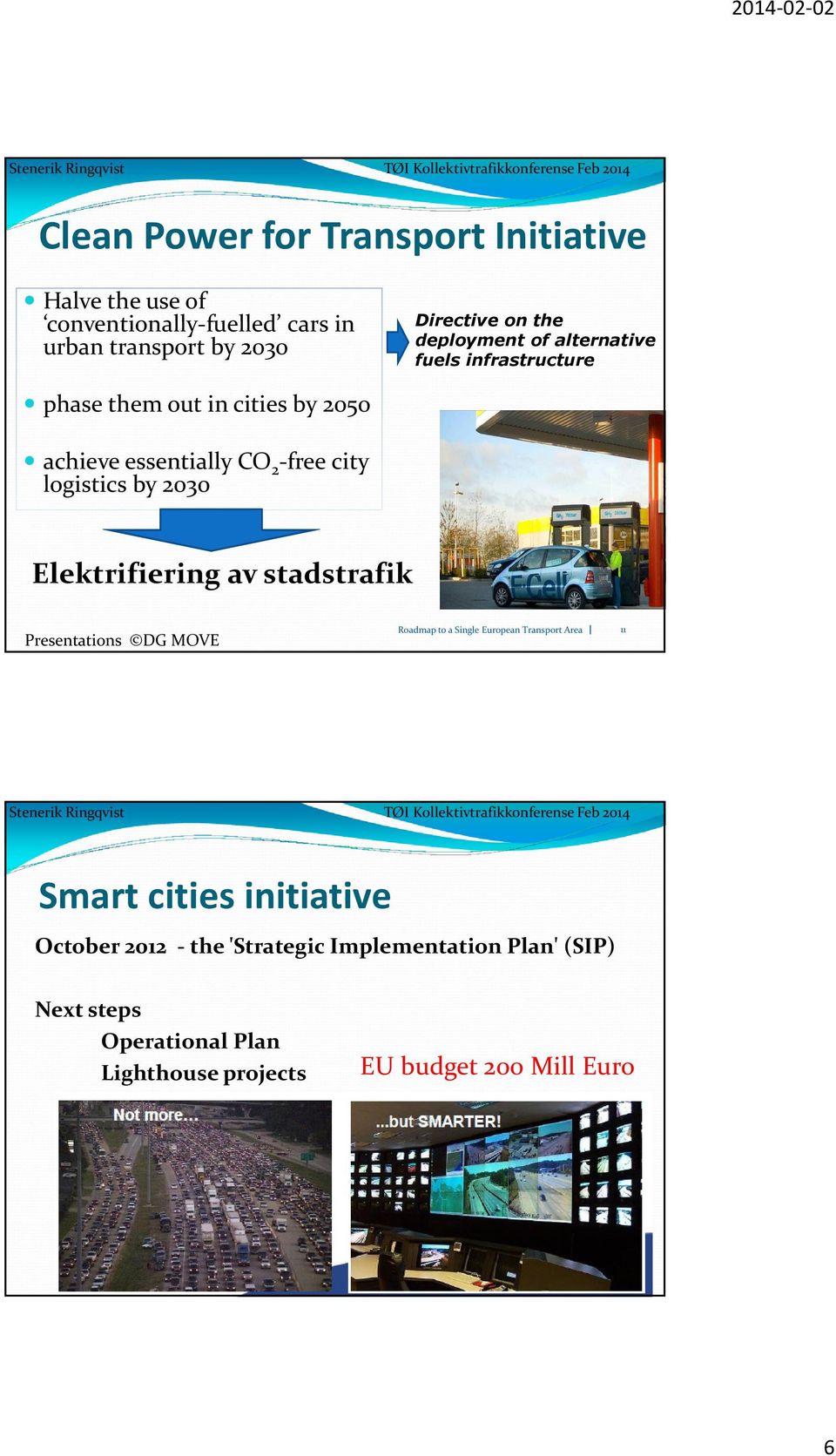2030 Elektrifiering av stadstrafik Presentations DG MOVE Roadmap to a Single European Transport Area 11 Smart cities initiative