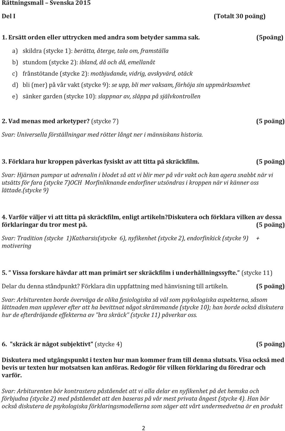 på vår vakt (stycke 9): se upp, bli mer vaksam, förhöja sin uppmärksamhet e) sänker garden (stycke 10): slappnar av, släppa på självkontrollen 2. Vad menas med arketyper?