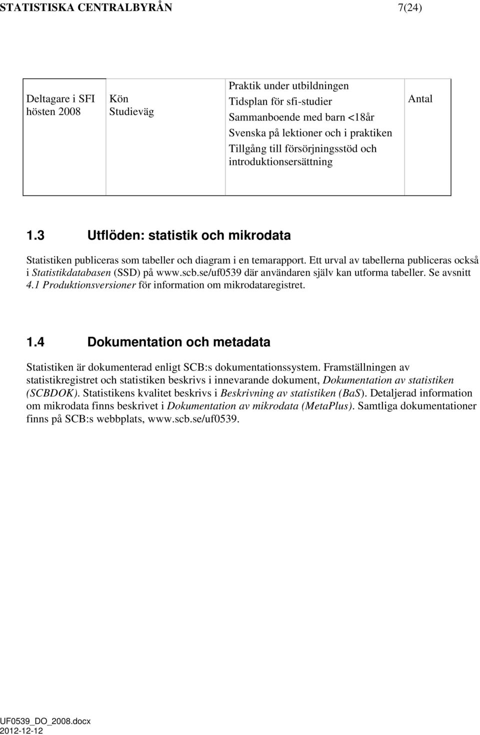 Ett urval av tabellerna publiceras också i Statistikdatabasen (SSD) på www.scb.se/uf0539 där användaren själv kan utforma tabeller. Se avsnitt 4.