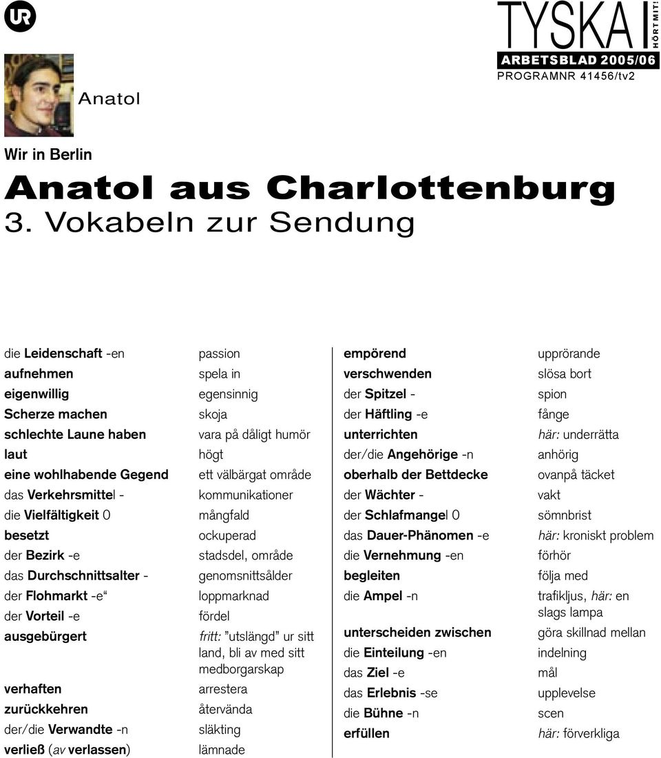 das Verkehrsmittel - kommunikationer der Wächter - vakt die Vielfältigkeit 0 mångfald der Schlafmangel 0 sömnbrist besetzt ockuperad das Dauer-Phänomen -e här: kroniskt problem der Bezirk -e