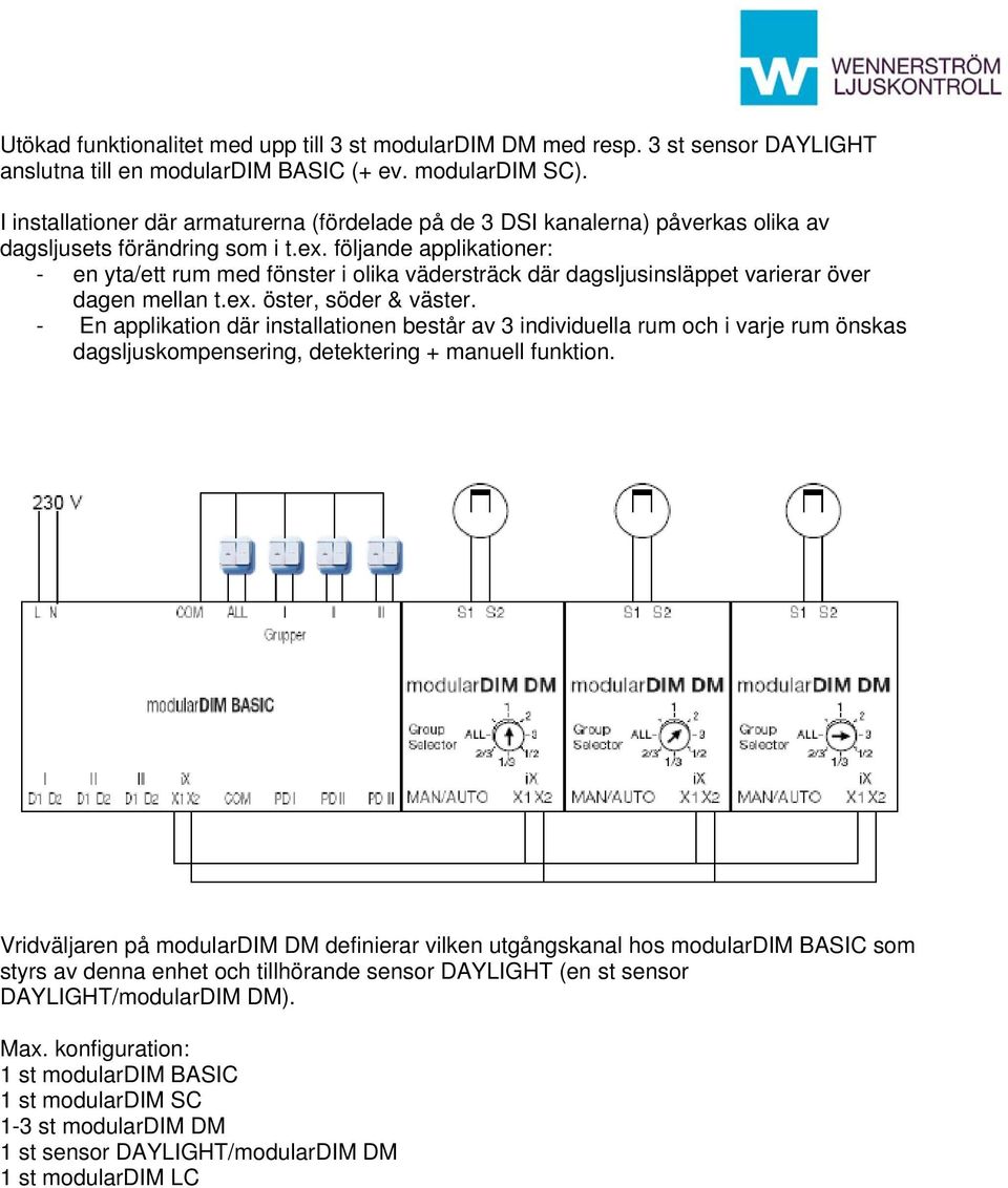 följande applikationer: - en yta/ett rum med fönster i olika vädersträck där dagsljusinsläppet varierar över dagen mellan t.ex. öster, söder & väster.