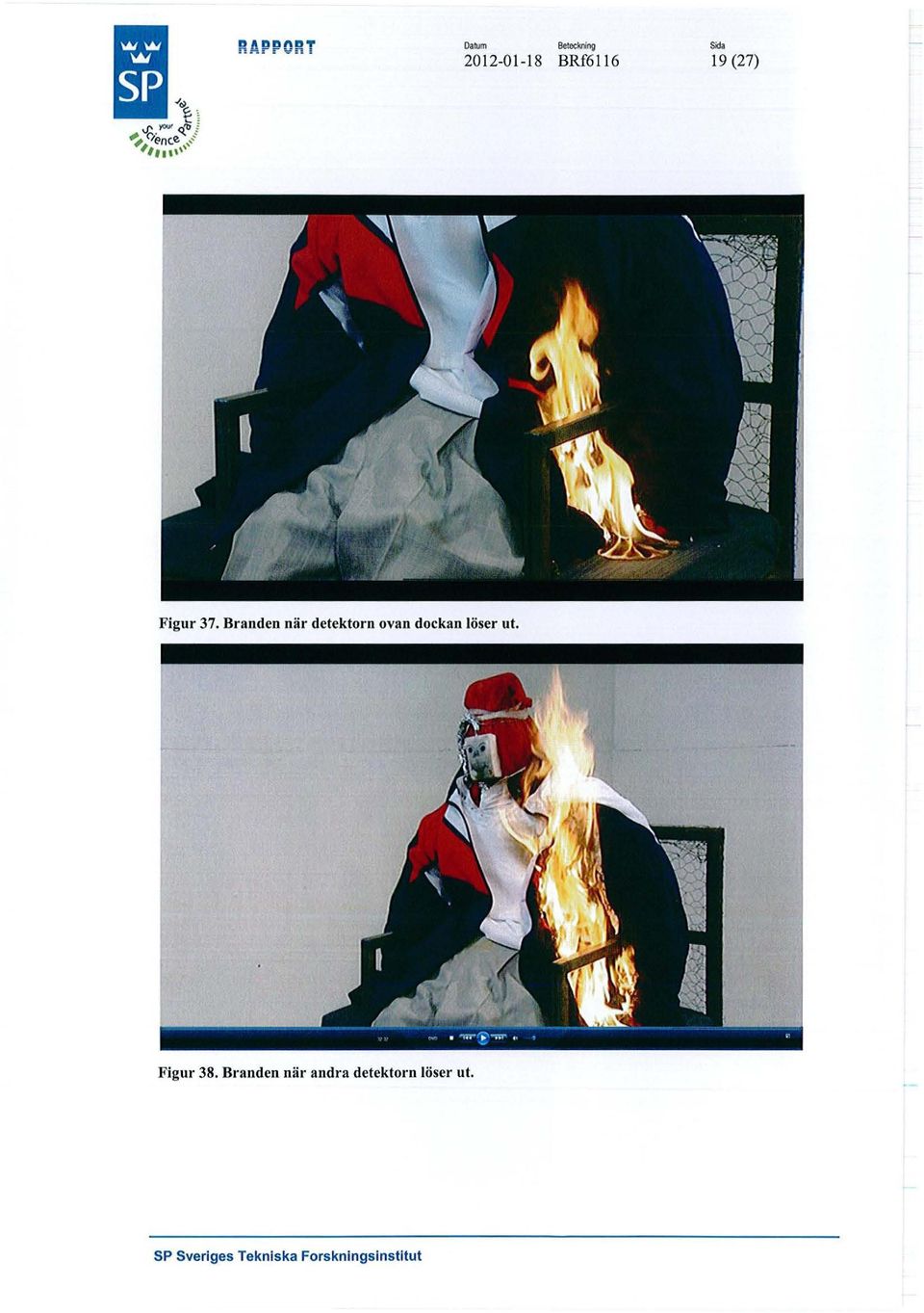 Branden när detektorn ovan dockan