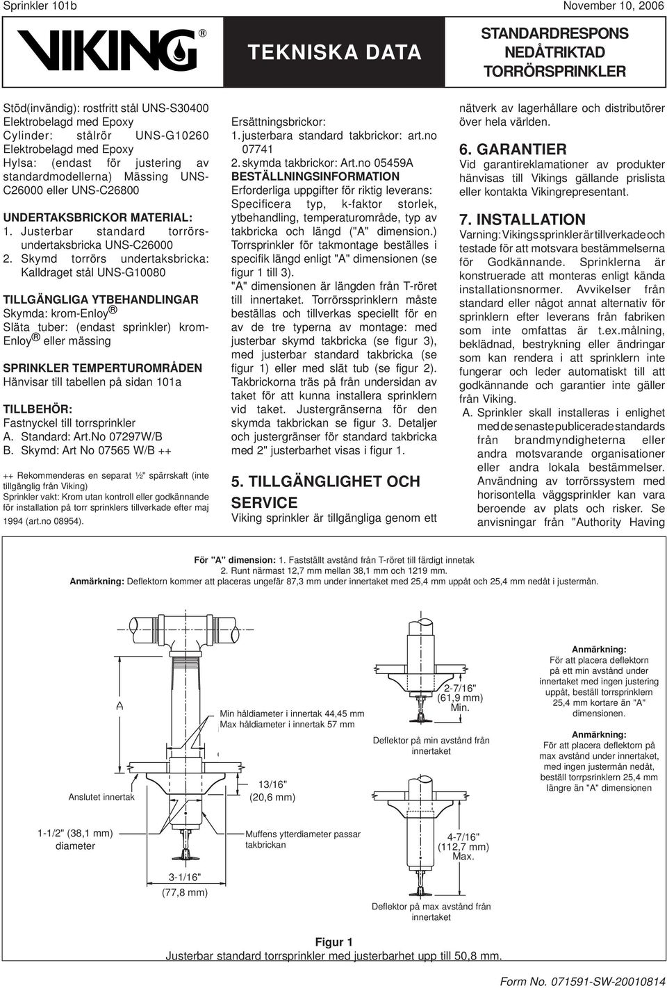 Skymd torrörs undertaksbricka: Kalldraget stål UNS-G10080 TILLGÄNGLIGA YTBEHANDLINGAR Skymda: krom-enloy Släta tuber: (endast sprinkler) krom- Enloy eller mässing SPRINKLER TEMPERTUROMRÅDEN Hänvisar