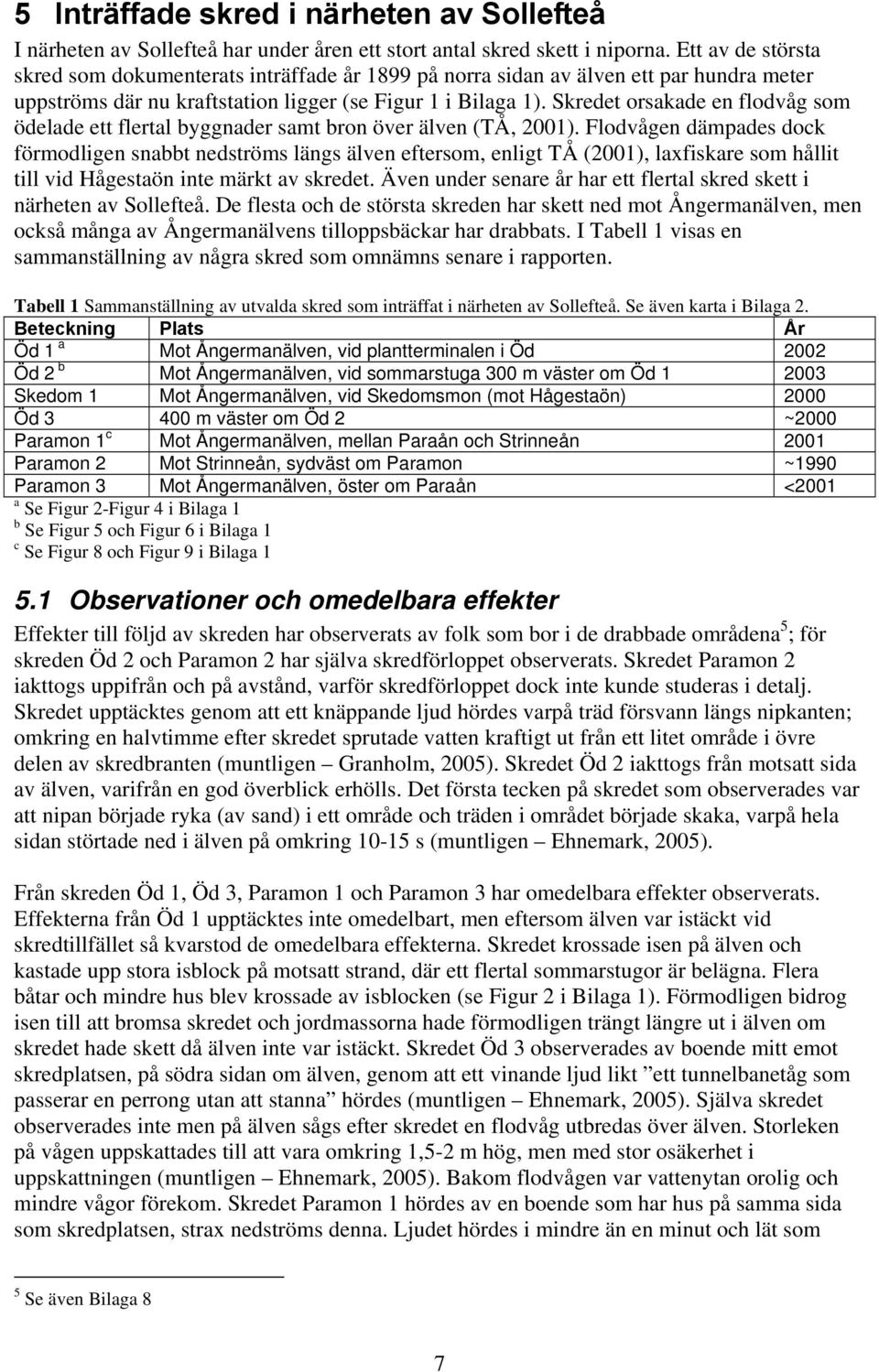 Skredet orsakade en flodvåg som ödelade ett flertal byggnader samt bron över älven (TÅ, 2001).