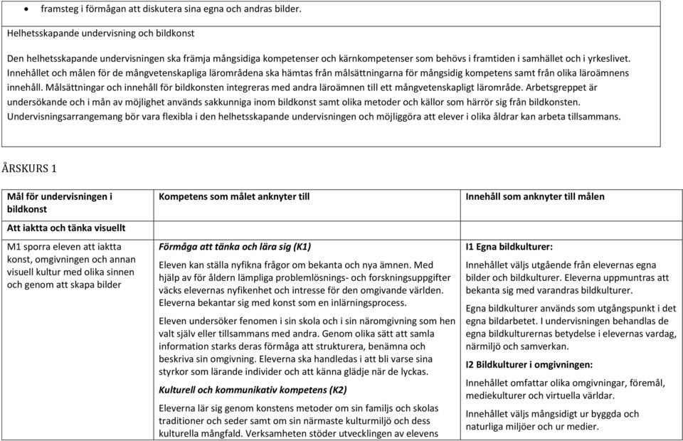 Innehållet och målen för de mångvetenskapliga lärområdena ska hämtas från målsättningarna för mångsidig kompetens samt från olika läroämnens innehåll.