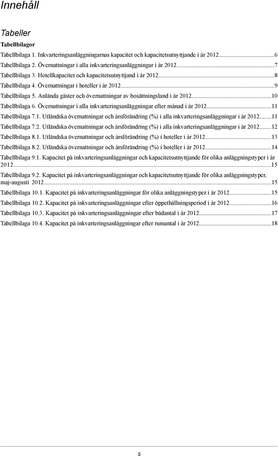 ..10 Tabellbilaga 6. Övernattningar i alla efter månad i år 2012...11 Tabellbilaga 7.1. Utländska övernattningar och årsförändring (%) i alla i år 2012...11 Tabellbilaga 7.2. Utländska övernattningar och årsförändring (%) i alla i år 2012...12 Tabellbilaga 8.