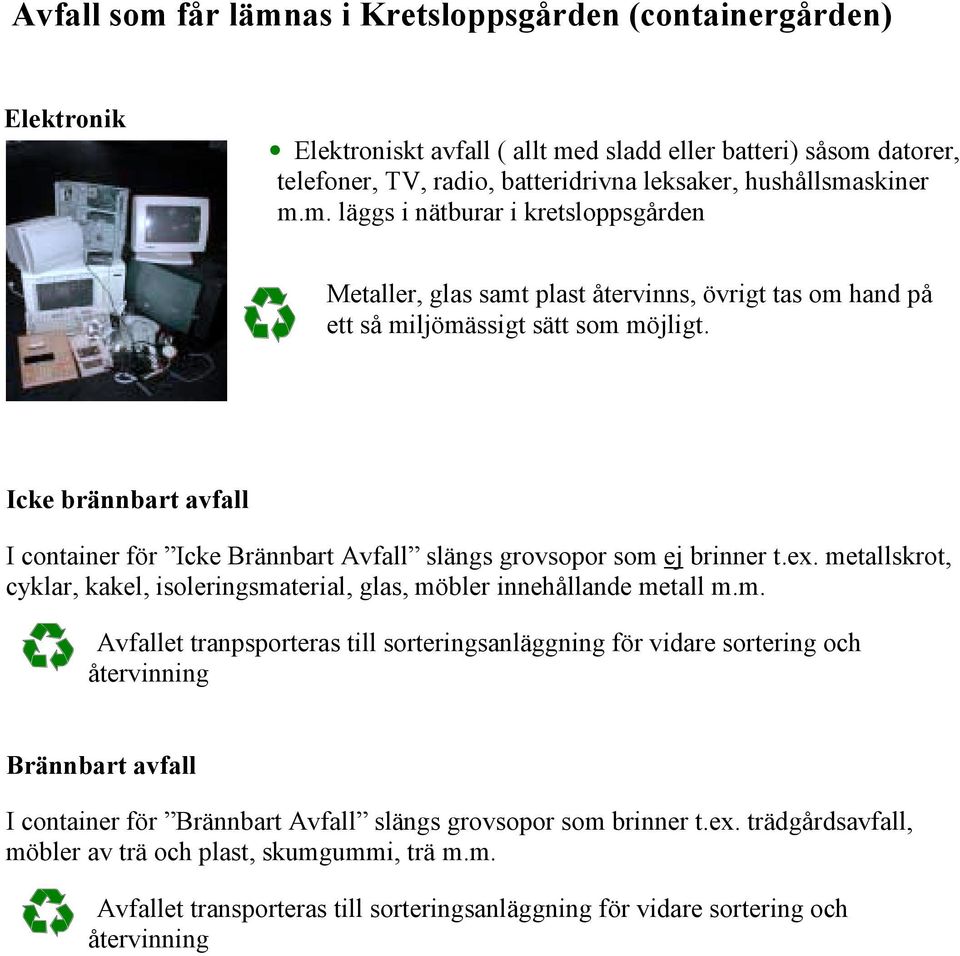 Icke brännbart avfall I container för Icke Brännbart Avfall slängs grovsopor som 